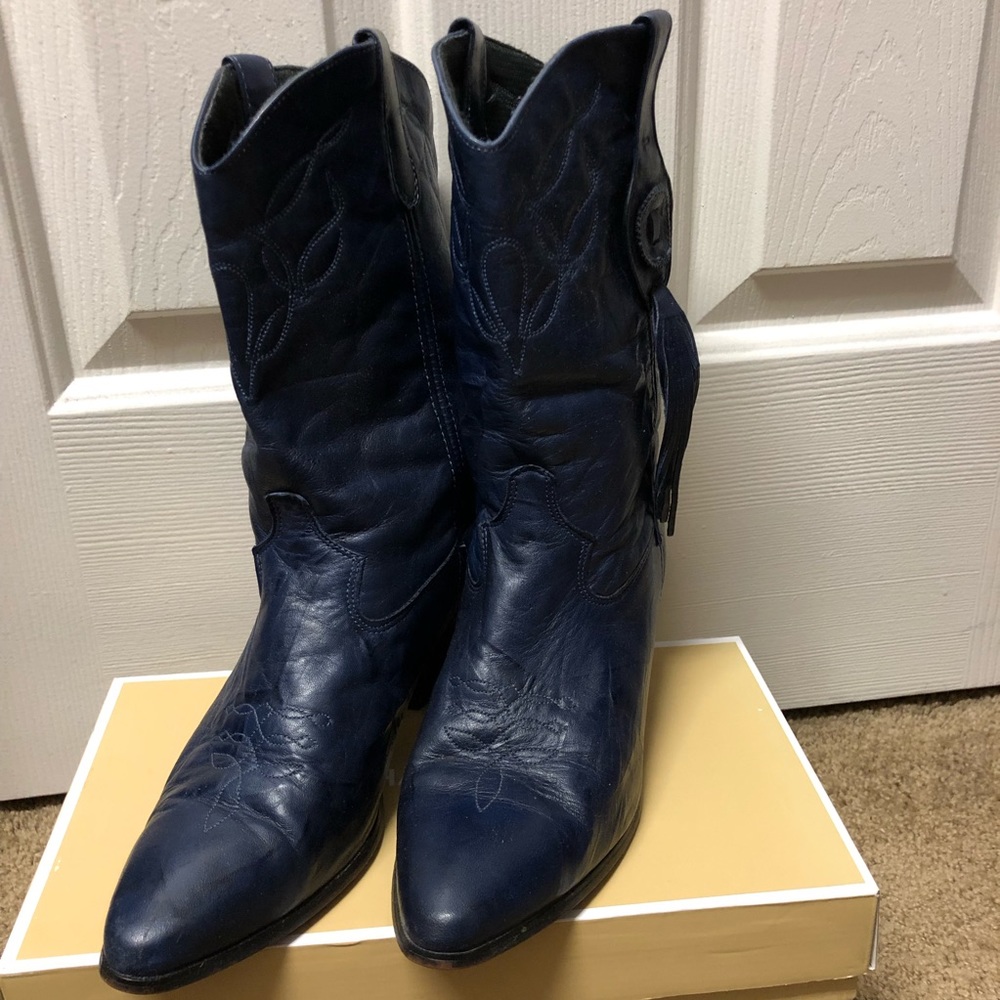 Laredo Navy Blue Western Leather Mid-Calf Boots